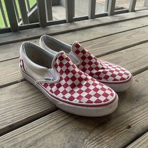 Vans Red and White Checkered Slip-On Sneakers